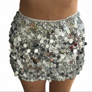 Edikted Silver Sequin Mini Skirt